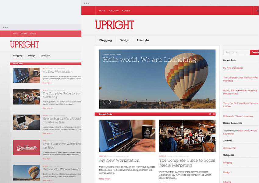Upright Бесплатная тема WordPress WP Адаптивный блог Минималистичный дизайн Минималистичный Легкий вес