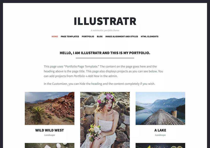 Illustratr Бесплатная тема WordPress WP Адаптивный блог Минимальный дизайн Минималистский Легкий