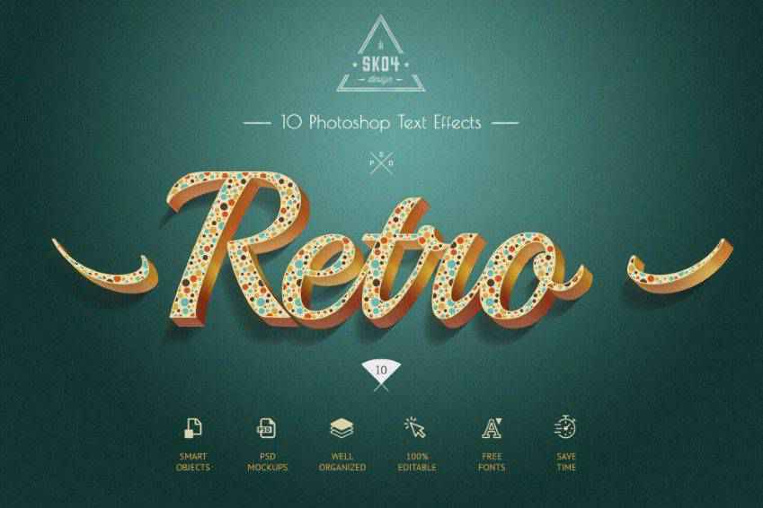 Ретро красочные текстовые эффекты для Photoshop